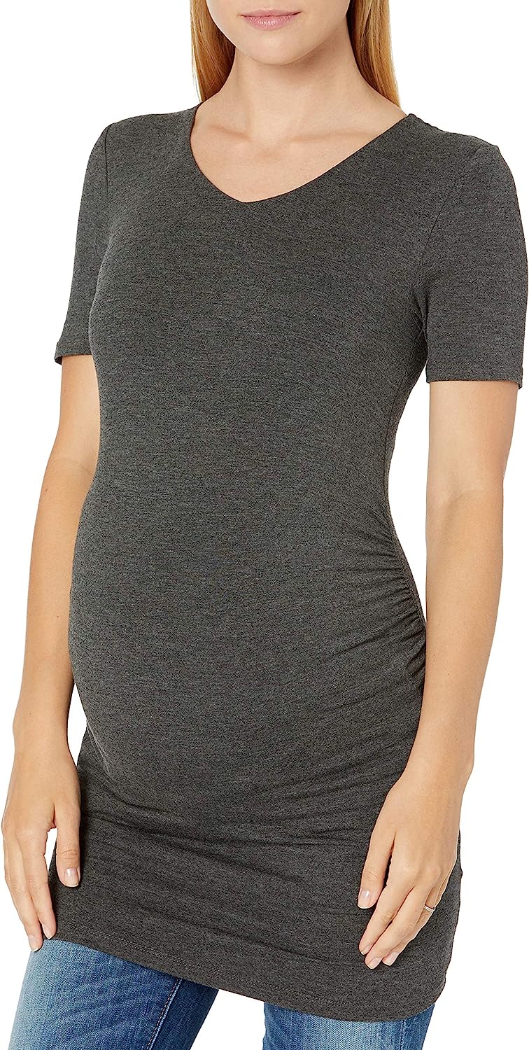 Essentials Women's Maternity Short-Sleeve Rouched V-Neck T-Shirt, Pack of 2 - Image 2